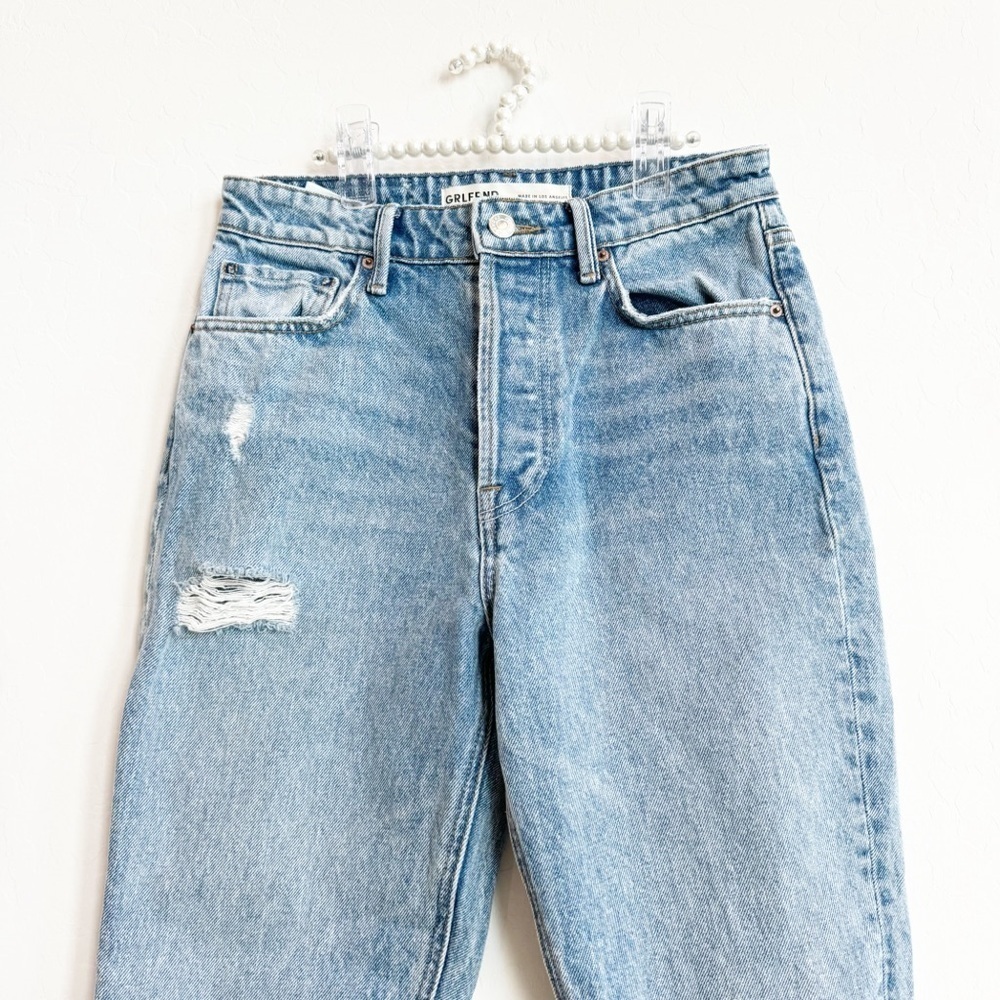 GRLFRND Women’s Karolina Jeans High Rise Straight Crop Larchmont W/ Rips 25 - Picture 3 of 10